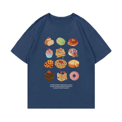 ケーキプリント100%綿ModakawaTシャツ - Purplish Blue - 5XL - image 5