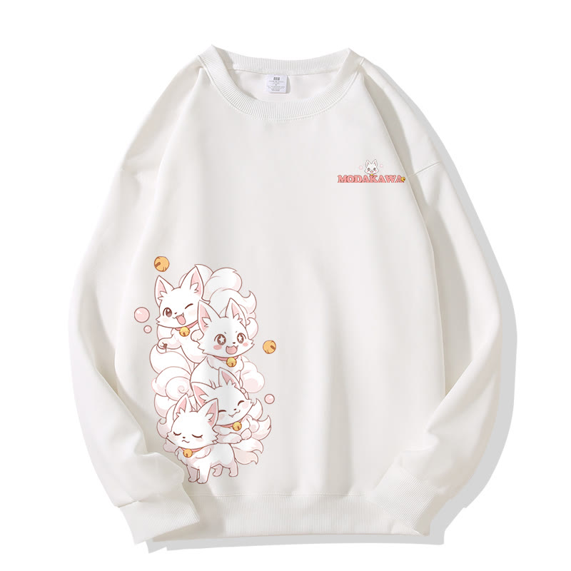 MODAKAWA 陽気な九尾の狐グラフィック ユニセックス スウェットシャツ - White - 5XL - image 2