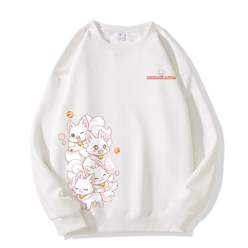 MODAKAWA 陽気な九尾の狐グラフィック ユニセックス スウェットシャツ - White - 5XL - image 2