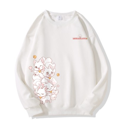 MODAKAWA 陽気な九尾の狐グラフィック ユニセックス スウェットシャツ - White - 5XL - image 2