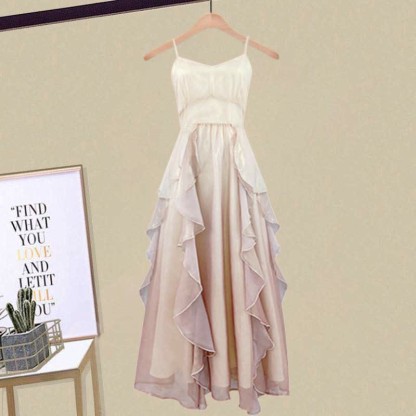 クロスニットセーターのフリルAラインスリップドレスとマッチングアウトフィット - Pink Dress - XL - image 3