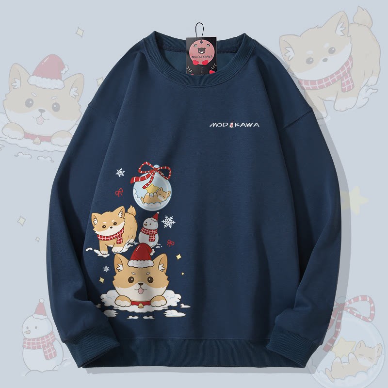 MODAKAWA クリスマス パピー グラフィック ユニセックス スウェットシャツ - Purplish Blue - 5XL - image 2
