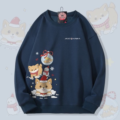 MODAKAWA クリスマス パピー グラフィック ユニセックス スウェットシャツ - Purplish Blue - 5XL - image 2