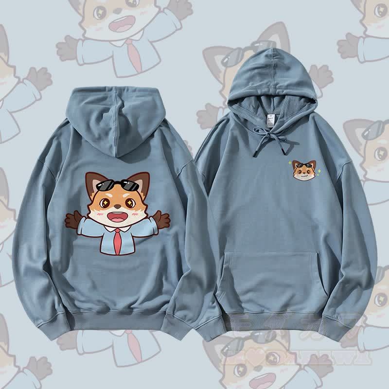 MODAKAWA キュートな動物グラフィック カップルお揃いパーカー - ダスティブルー - 5XL - image 4