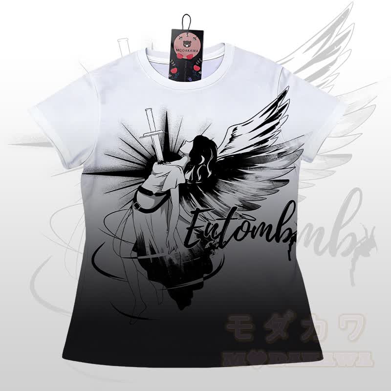 ENTOMB グラフィックグラデーションTシャツショーツModakawaマッチングアウトフィット - 白黒Tシャツ - 5XL - image 6