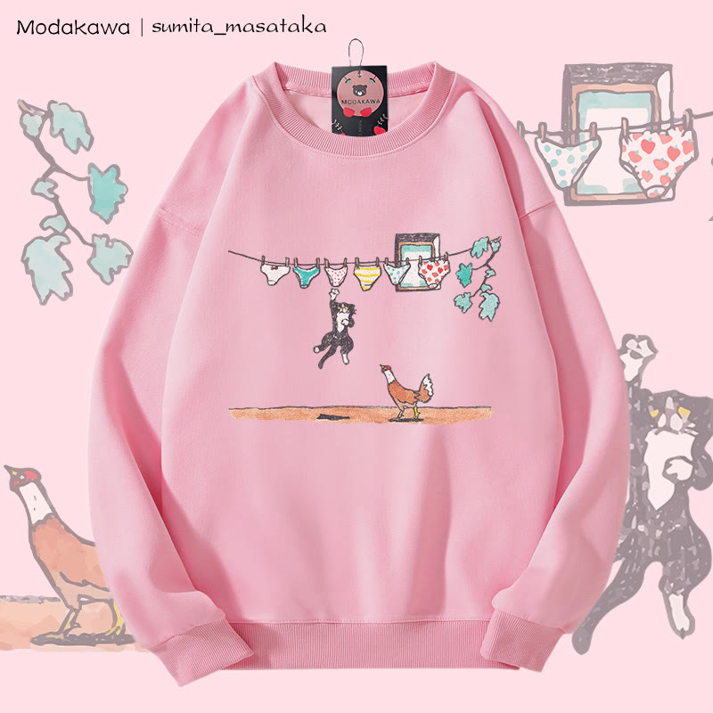 MODAKAWA X sumita_masataka アンダーウェア スナッチャーキャット グラフィック ユニセックス スウェットシャツ - Pink - 5XL - image 5