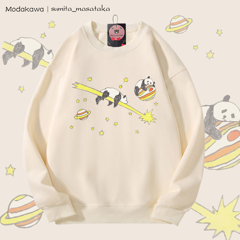 MODAKAWA X sumita_masataka パンダ・イン・スペース グラフィック ユニセックス スウェットシャツ - Beige - 5XL - image 3