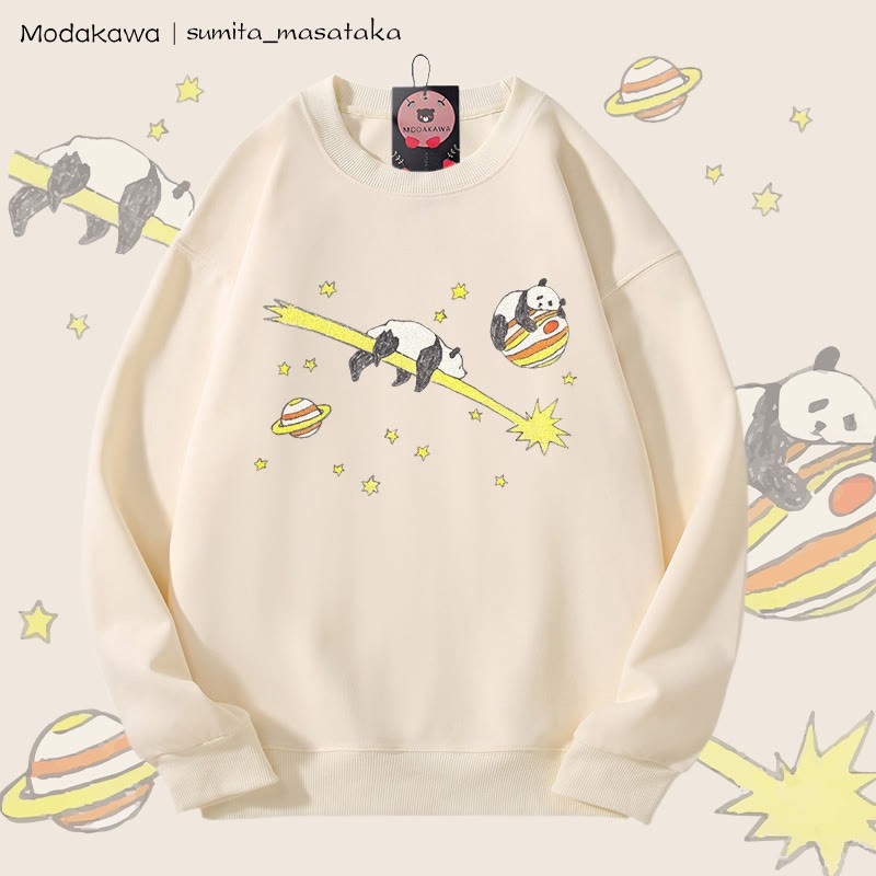 MODAKAWA X sumita_masataka パンダ・イン・スペース グラフィック ユニセックス スウェットシャツ - Beige - 5XL - image 3