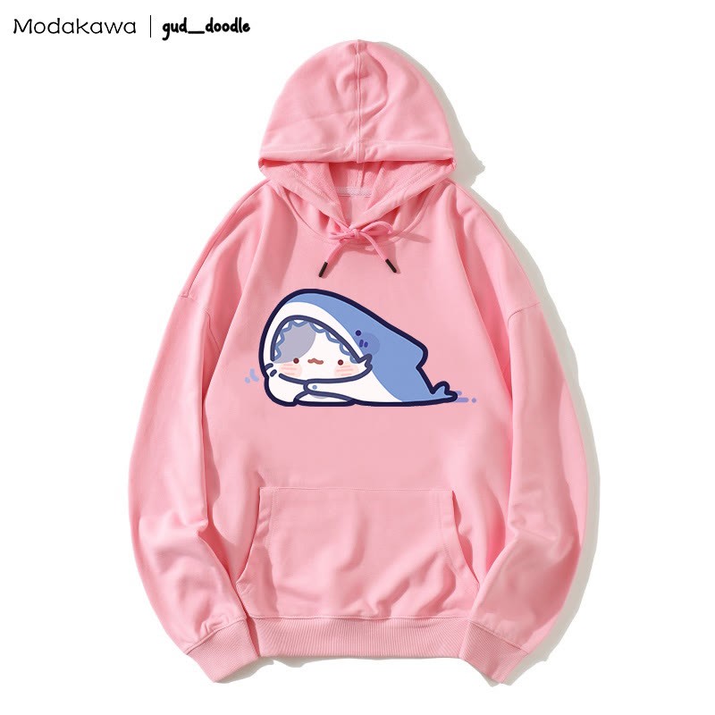 MODAKAWA X gud_doodleキティシャークプリント ルーズパーカー - Pink - 5XL - image 4