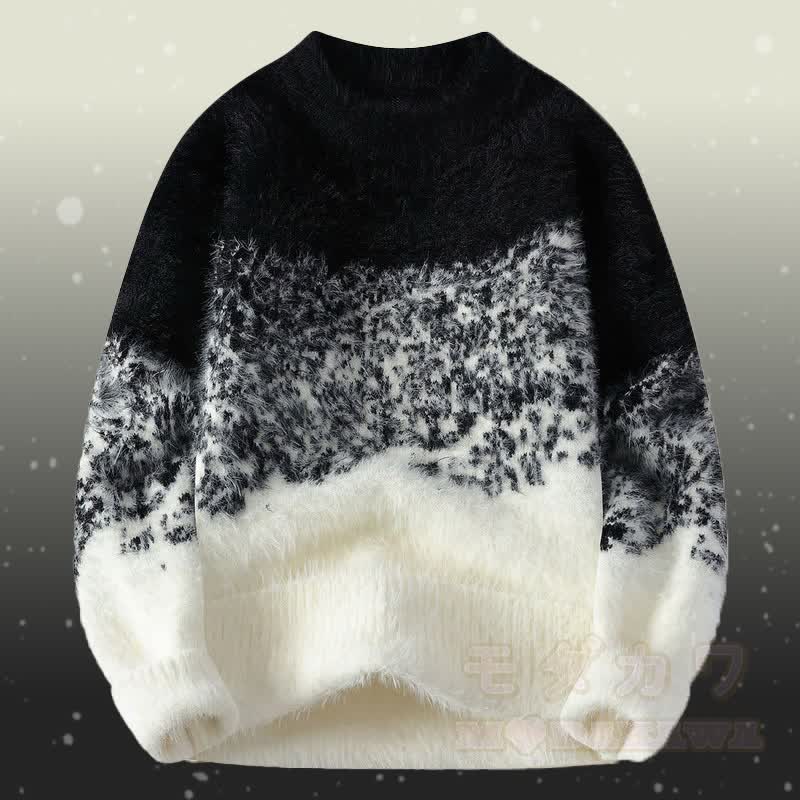 グラデーションファジーニットセーターデニムパンツツーピース - 黒のセーター - 2XL - image 6