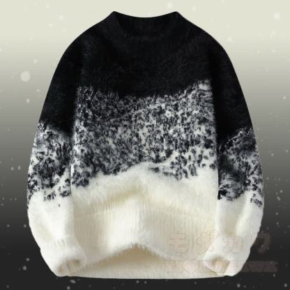グラデーションファジーニットセーターデニムパンツツーピース - 黒のセーター - 2XL - image 6