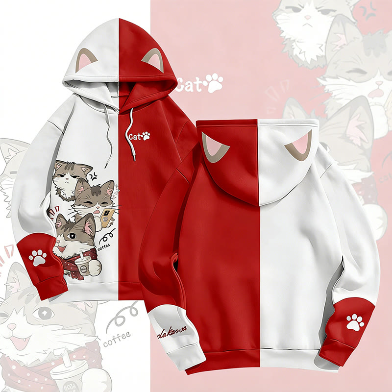 MODAKAWA 遊び心のある猫のグラフィック オールオーバープリント プルオーバーパーカー - image 4