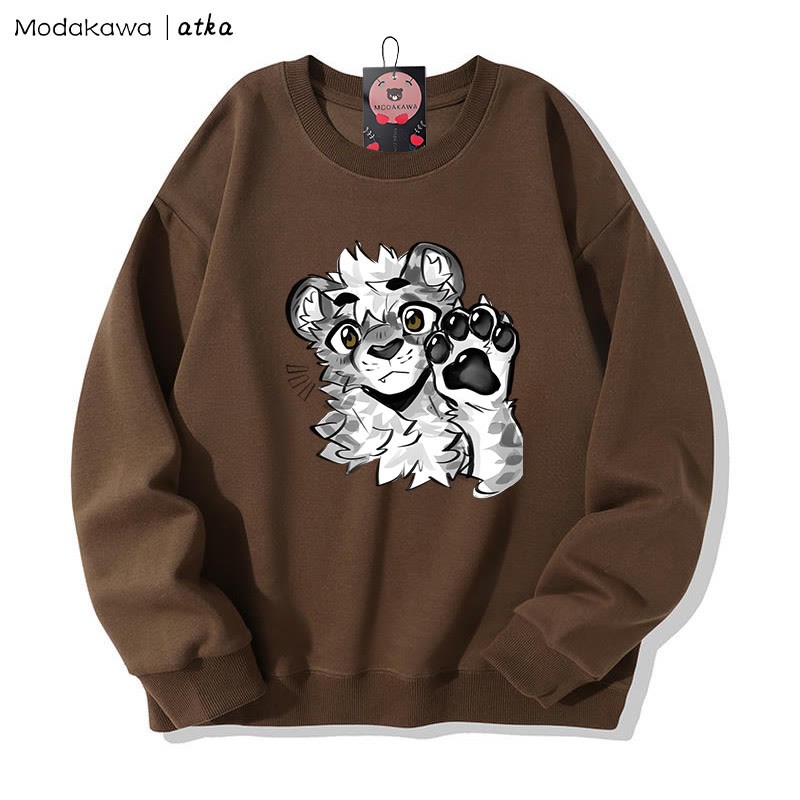 MODAKAWA X アトカタイガー パウウェーブ グラフィック ラウンドカラー スウェットシャツ - Brown - 5XL - image 4