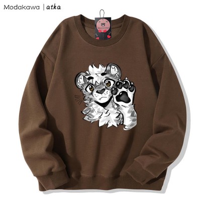 MODAKAWA X アトカタイガー パウウェーブ グラフィック ラウンドカラー スウェットシャツ - Brown - 5XL - image 4