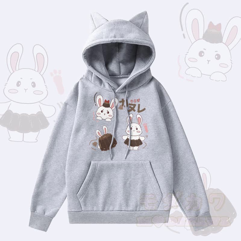 MODAKAWA プリンバニー グラフィックポケット 裏起毛 猫耳パーカー - グレー - 2XL - image 3