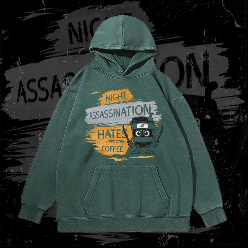 MODAKAWA コーヒー忍者グラフィック ユニセックス ヴィンテージウォッシュドパーカー - Green - 2XL - image 2