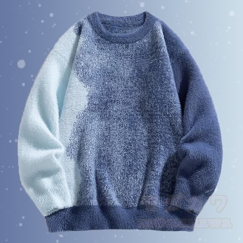 グラデーションファジーセーターコーデュロイパンツツーピース - 青いセーター - 3XL - image 5