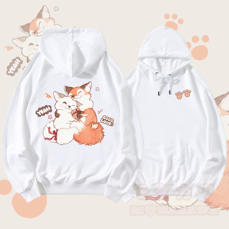 MODAKAWA ハグフォックスフレンズ グラフィック ストリートウェア プルオーバー パーカー - 白 - 5XL - image 3