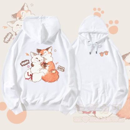 MODAKAWA ハグフォックスフレンズ グラフィック ストリートウェア プルオーバー パーカー - 白 - 5XL - image 3