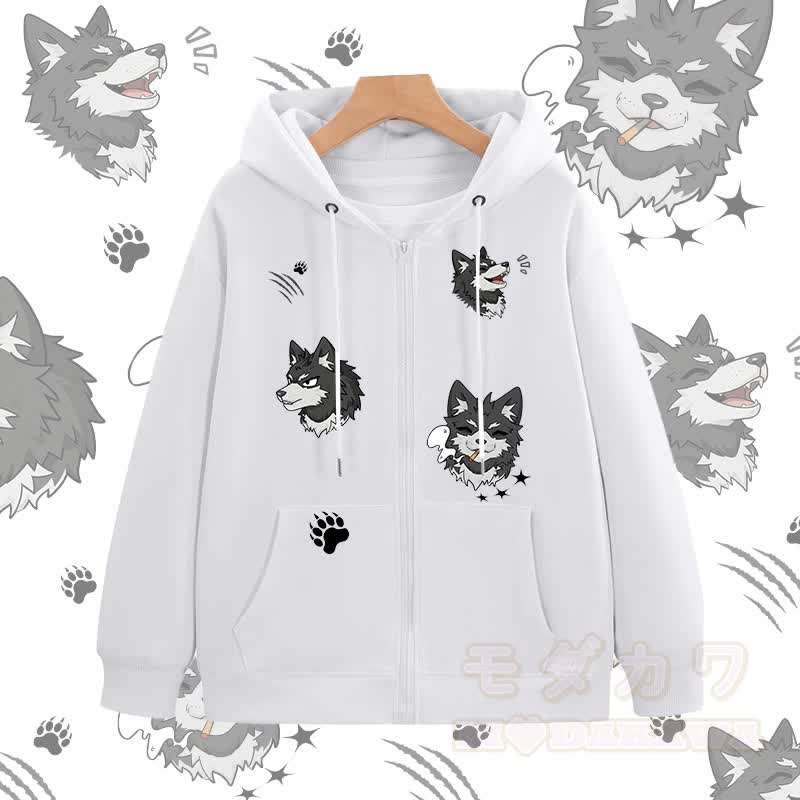 MODAKAWA ジョイフルパピー グラフィック ジップアップ フーディー スウェットシャツ - 白 - 5XL - image 3