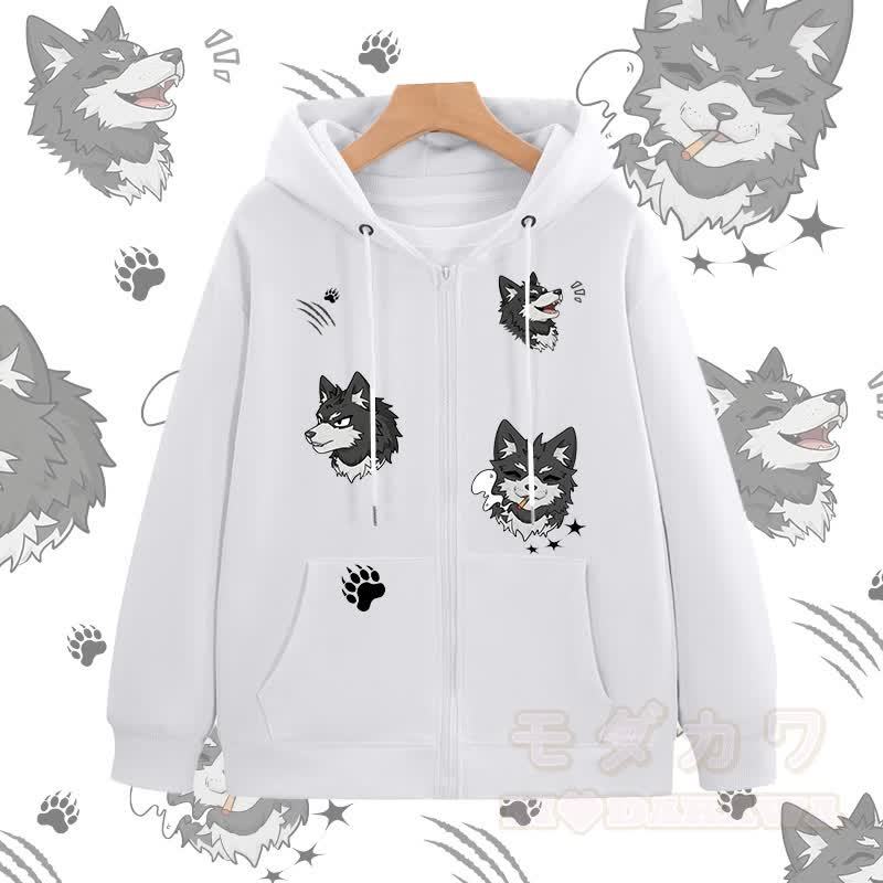 MODAKAWA ジョイフルパピー グラフィック ジップアップ フーディー スウェットシャツ - 白 - 5XL - image 3