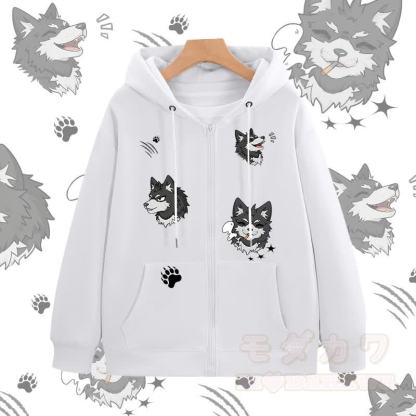 MODAKAWA ジョイフルパピー グラフィック ジップアップ フーディー スウェットシャツ - 白 - 5XL - image 3