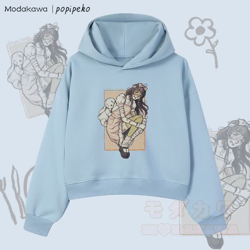 MODAKAWA X popipeko ゾンビガール グラフィック クロップド綿パーカー - 青 - 3XL - image 5