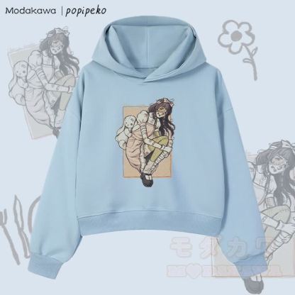 MODAKAWA X popipeko ゾンビガール グラフィック クロップド綿パーカー - 青 - 3XL - image 5