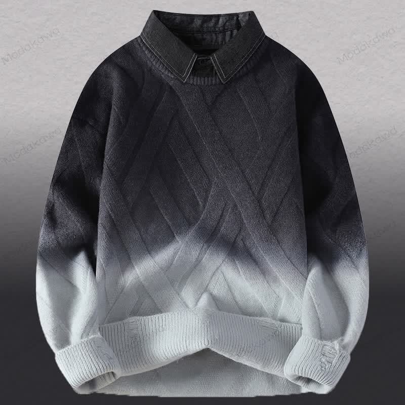 フェイクレイヤードニットセーター コーデュロイパンツ ツーピース - ダークグレーのセーター - 3XL - image 14