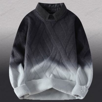 フェイクレイヤードニットセーター コーデュロイパンツ ツーピース - ダークグレーのセーター - 3XL - image 14