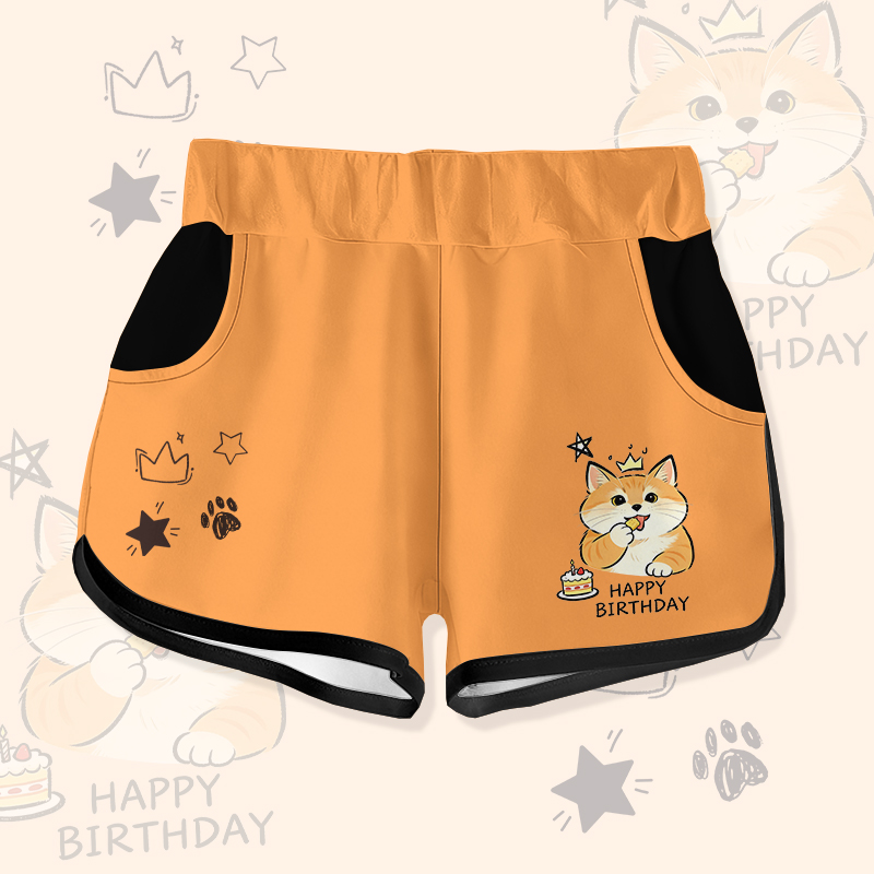 HAPPYバースデー 猫ケーキ グラフィックModakawaショーツ - Orange - 5XL - image 2