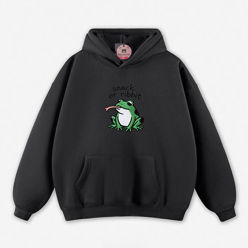 SNACK OR RIBBIT カエルグラフィック ルーズパーカー - Black - 5XL - image 10