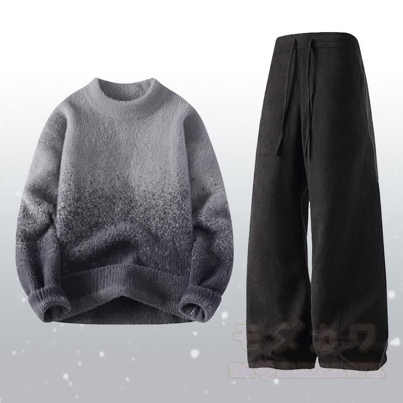 グラデーションニットファジーセーターコーデュロイパンツツーピース - セットF - 4XL - image 6