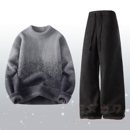 グラデーションニットファジーセーターコーデュロイパンツツーピース - セットF - 4XL - image 6