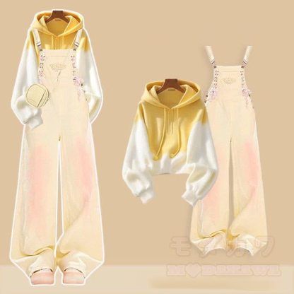 グラデーションフーディーデニムオーバーオールマッチングアウトフィット - セットC - 3XL - image 3