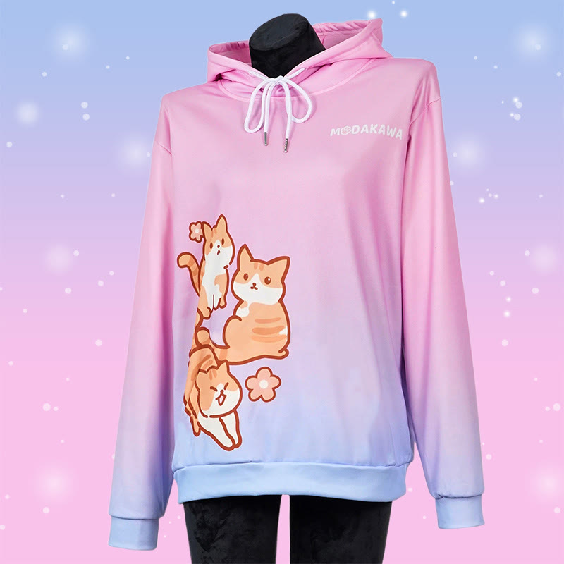 Modakawaグラデーション キティ レタープリント ルーズ パーカー - image 3