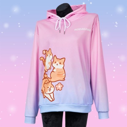 Modakawaグラデーション キティ レタープリント ルーズ パーカー - image 3