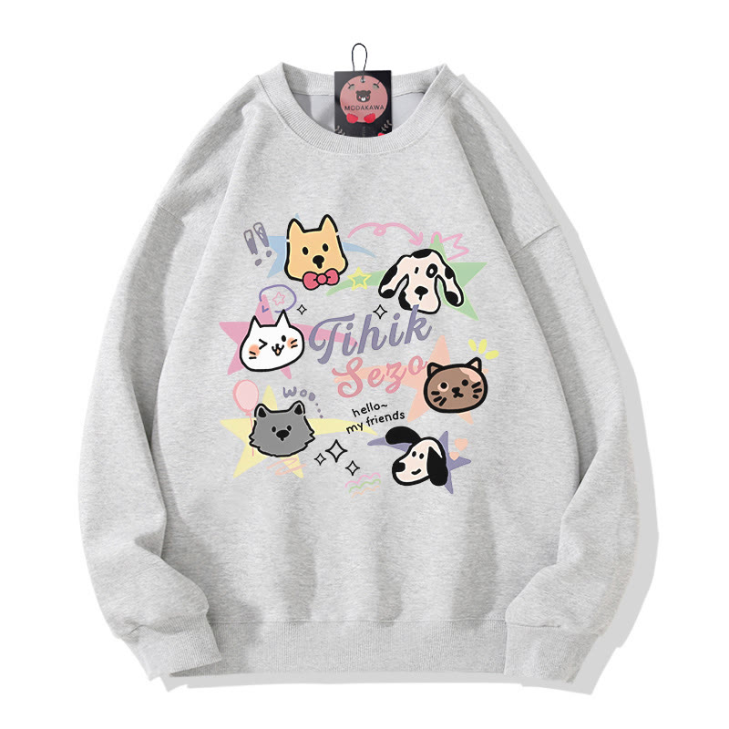Modakawaキティ パピープリント ラウンドカラー スウェットシャツ - Grey - 5XL - image 5