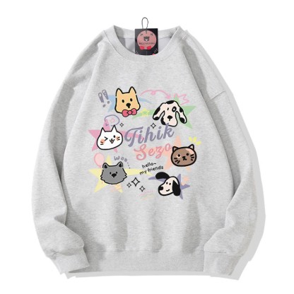 Modakawaキティ パピープリント ラウンドカラー スウェットシャツ - Grey - 5XL - image 5