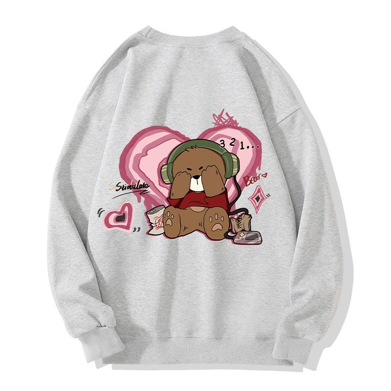 MODAKAWA COUNTDOWN カバーアイズベアグラフィック ユニセックス スウェットシャツ - Grey - 5XL - image 3