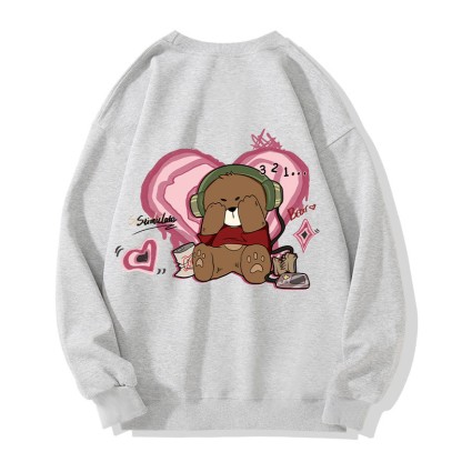 MODAKAWA COUNTDOWN カバーアイズベアグラフィック ユニセックス スウェットシャツ - Grey - 5XL - image 3