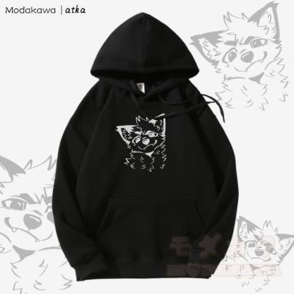 かわいいキツネのグラフィックフリース裏地パーカー - 黒 - 5XL - image 7