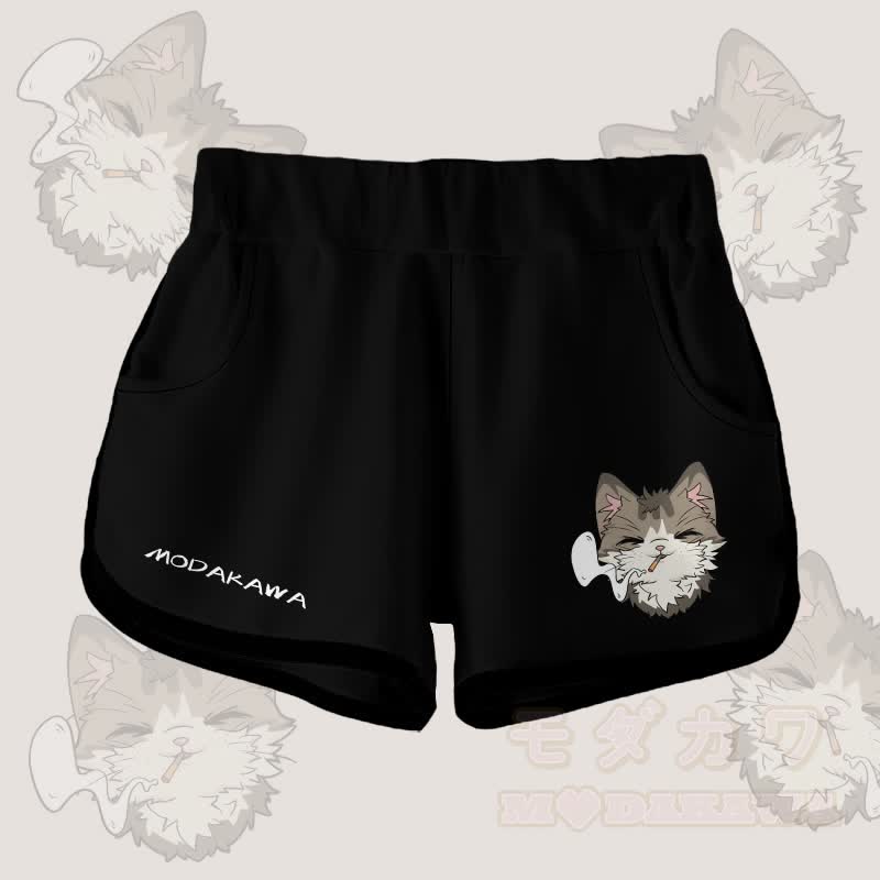 MODAKAWA グラデーションスモーキングキャットグラフィックショートパンツ - 黒 - 5XL - image 5