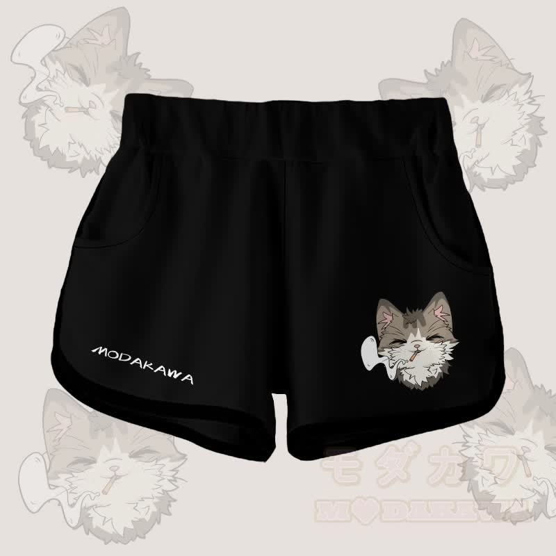 MODAKAWA グラデーションスモーキングキャットグラフィックショートパンツ - 黒 - 5XL - image 5