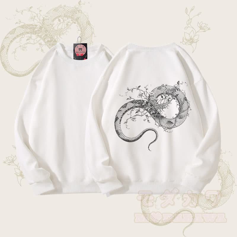 MODAKAWA フラワースネークグラフィック ユニセックス スウェットシャツ - 白 - 5XL - image 3