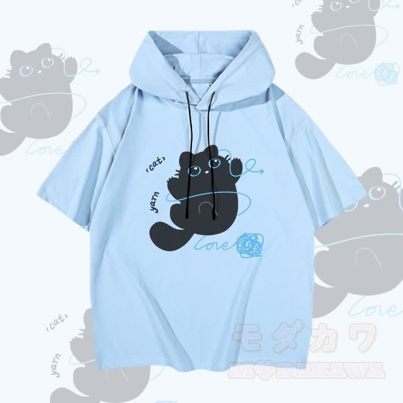 MODAKAWA 毛糸柄猫グラフィック半袖パーカー - 青 - 3XL - image 4