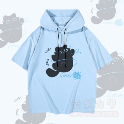 MODAKAWA 毛糸柄猫グラフィック半袖パーカー - 青 - 3XL - image 4