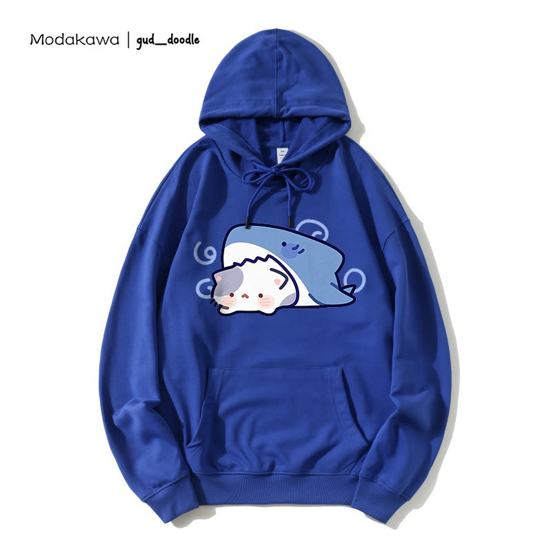 Modakawa x gud_doodleシャークキティプリント ルーズパーカー - Dark Blue - 5XL - image 4