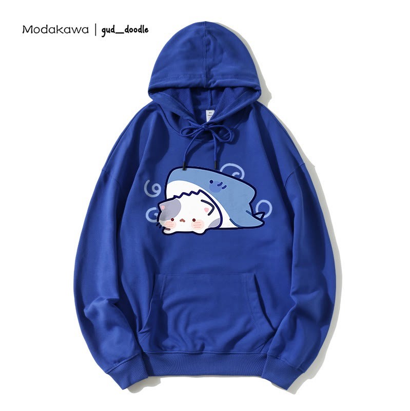 Modakawa x gud_doodleシャークキティプリント ルーズパーカー - Dark Blue - 5XL - image 4