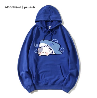 Modakawa x gud_doodleシャークキティプリント ルーズパーカー - Dark Blue - 5XL - image 4